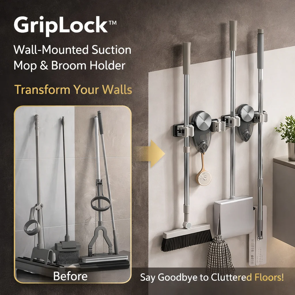 DRILL-FREE WALL-MOUNT MOP AND BROOM HOLDER - Image 3